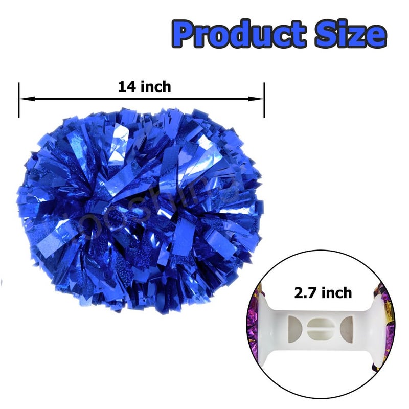 Hooshing 2PCS Blue Pom Poms Cheerleading Holographic Spot Cheer Pompoms with Baton Handle for Team Spirit School Sports Cheering - Image 2